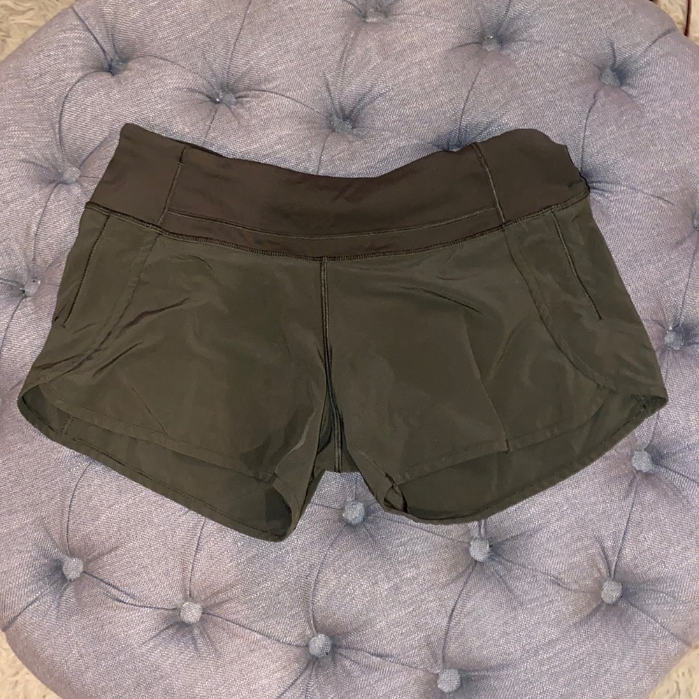 4 inch army green lululemon shorts